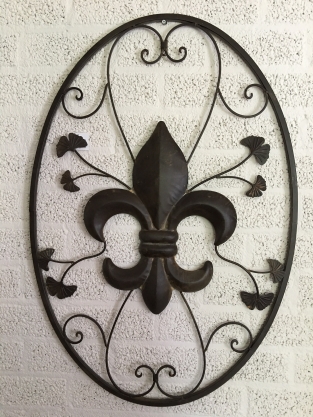 Wall ornament metal french lily, brown